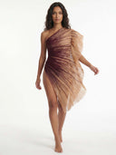 Ombre One-Shoulder Pleated Mini Dress