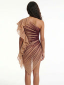 Ombre One-Shoulder Pleated Mini Dress