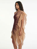 Ombre One-Shoulder Pleated Mini Dress