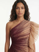 Ombre One-Shoulder Pleated Mini Dress
