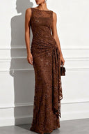 Sequin Jacquard Boat Neck Maxi Dress