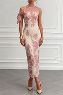 One-Shoulder Floral Embroidery Maxi Dress