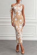 One-Shoulder Floral Embroidery Maxi Dress