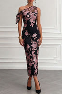 One-Shoulder Floral Embroidery Maxi Dress