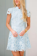 Floral Lace Cutout High Neck Mini Dress
