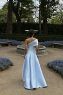 Elegant One-Shoulder Foldover Satin A-Line Maxi Dress