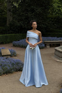 Elegant One-Shoulder Foldover Satin A-Line Maxi Dress