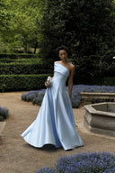 Elegant One-Shoulder Foldover Satin A-Line Maxi Dress