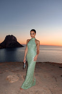 Elegant Sequined Halter Neck Maxi Dress