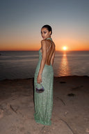 Elegant Sequined Halter Neck Maxi Dress