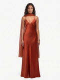 Rust Drape Cape Maxi Dress