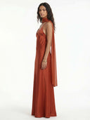 Rust Drape Cape Maxi Dress