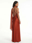 Rust Drape Cape Maxi Dress