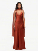 Rust Drape Cape Maxi Dress