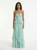 Mint Ruffle Cascade Maxi Dress