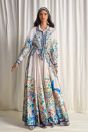 Exquisite Botanical Print Shirt & Flared Maxi Skirt Two-Piece Set