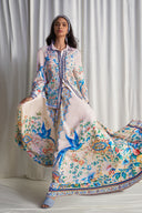 Exquisite Botanical Print Shirt & Flared Maxi Skirt Two-Piece Set