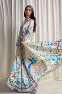 Exquisite Botanical Print Shirt & Flared Maxi Skirt Two-Piece Set