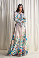 Exquisite Botanical Print Shirt & Flared Maxi Skirt Two-Piece Set