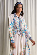 Exquisite Botanical Print Shirt & Flared Maxi Skirt Two-Piece Set