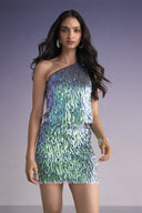 Elegant Sequin Fringe One-Shoulder Top & Mini Skirt Set