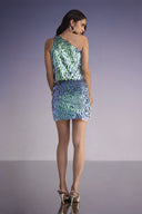 Elegant Sequin Fringe One-Shoulder Top & Mini Skirt Set