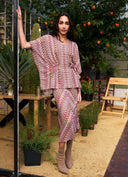 V‑Neck Batwing Top & Printed Midi Skirt Two‑Piece Set