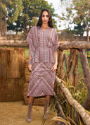 V‑Neck Batwing Top & Printed Midi Skirt Two‑Piece Set