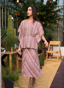 V‑Neck Batwing Top & Printed Midi Skirt Two‑Piece Set