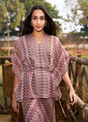 V‑Neck Batwing Top & Printed Midi Skirt Two‑Piece Set