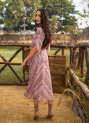V‑Neck Batwing Top & Printed Midi Skirt Two‑Piece Set