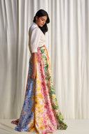 Front-Tie Satin Crop Top & Floral Print Maxi Skirt Two-Piece Set