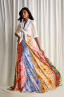 Front-Tie Satin Crop Top & Floral Print Maxi Skirt Two-Piece Set