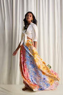 Front-Tie Satin Crop Top & Floral Print Maxi Skirt Two-Piece Set