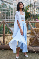 Beaded Crop Top Cape & Draped Satin Skirt Three‑Piece Set