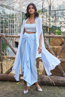 Beaded Crop Top Cape & Draped Satin Skirt Three‑Piece Set