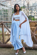 Beaded Crop Top Cape & Draped Satin Skirt Three‑Piece Set