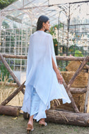 Beaded Crop Top Cape & Draped Satin Skirt Three‑Piece Set