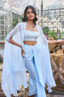 Beaded Crop Top Cape & Draped Satin Skirt Three‑Piece Set