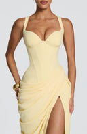 Ruched Spaghetti Strap Slit Maxi Dress