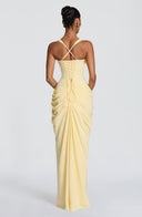 Ruched Spaghetti Strap Slit Maxi Dress