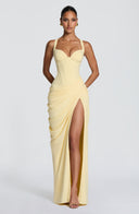 Ruched Spaghetti Strap Slit Maxi Dress