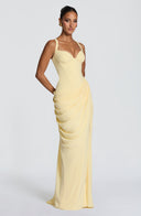 Ruched Spaghetti Strap Slit Maxi Dress