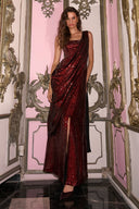 Elegant One‑Shoulder Draped Sequin Slit Maxi Dress