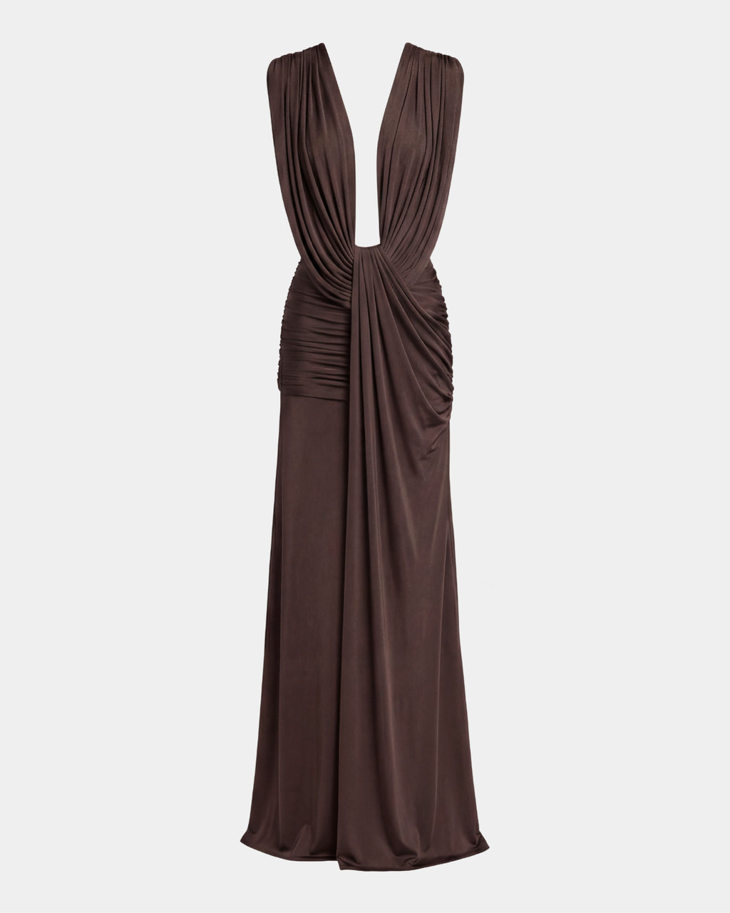 Elegant Deep V-Neck Twist Draped Sleeveless Maxi Dress