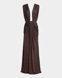 Elegant Deep V-Neck Twist Draped Sleeveless Maxi Dress