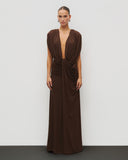 Elegant Deep V-Neck Twist Draped Sleeveless Maxi Dress