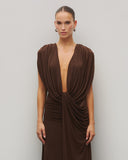 Elegant Deep V-Neck Twist Draped Sleeveless Maxi Dress