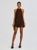 Halter-Style Tassels Faux Suede Mini Dress