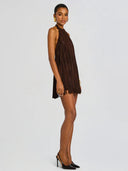 Halter-Style Tassels Faux Suede Mini Dress